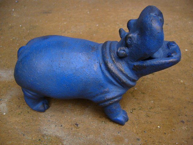 Hippopotame Hippopotamus Sculpture terre cuite céramique patine bronze bleu