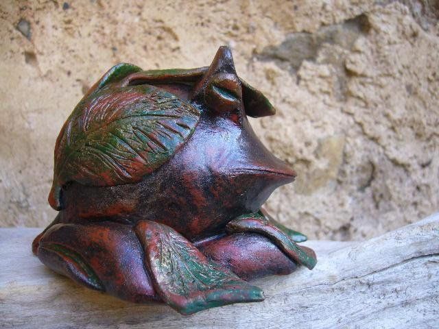 Grenouille Terre Patine Bronze & huiles