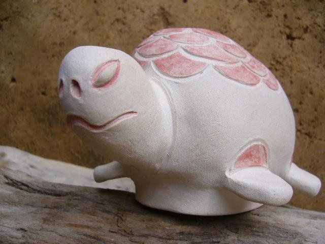 Tortue Brûle Parfum Faïence Blanche décor émaux d'aquarelles