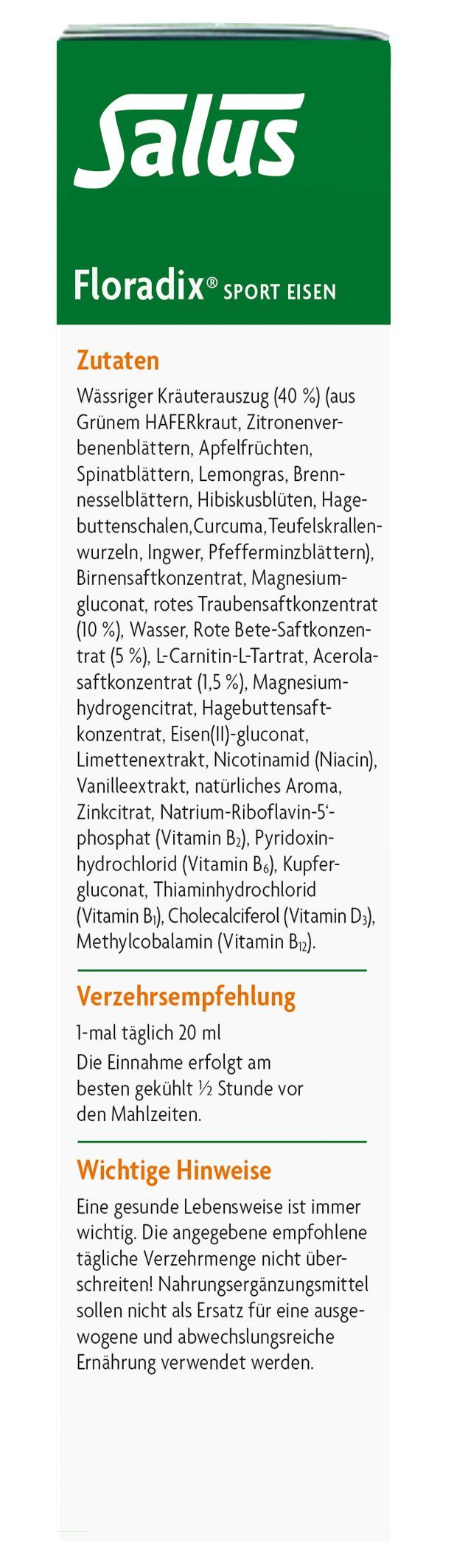 Floradix Sport Eisen Inhaltsstoffe Auflistung