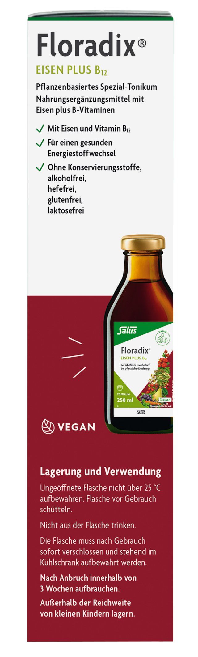 Floradix Eisen plus B12 Flasche seitlich