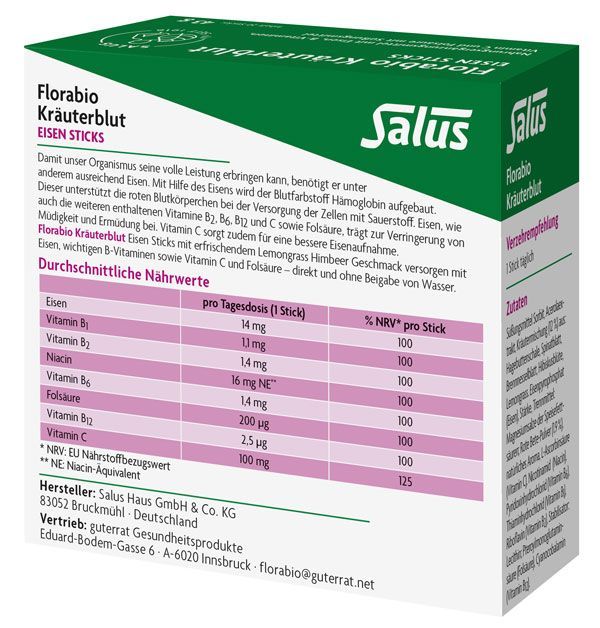 Florabio Kräuterblut Eisensticks Packungsrückseite