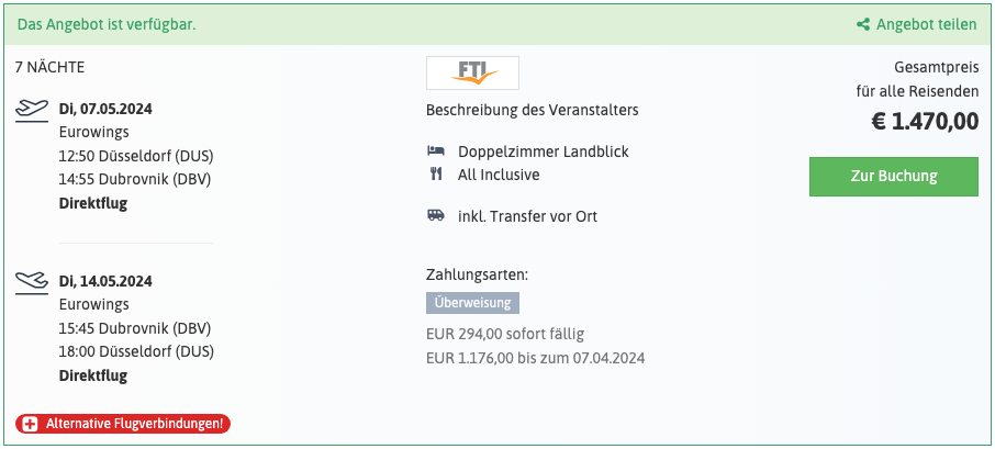 Urlaubsdeal Iberostar Herceg Novi im Mai