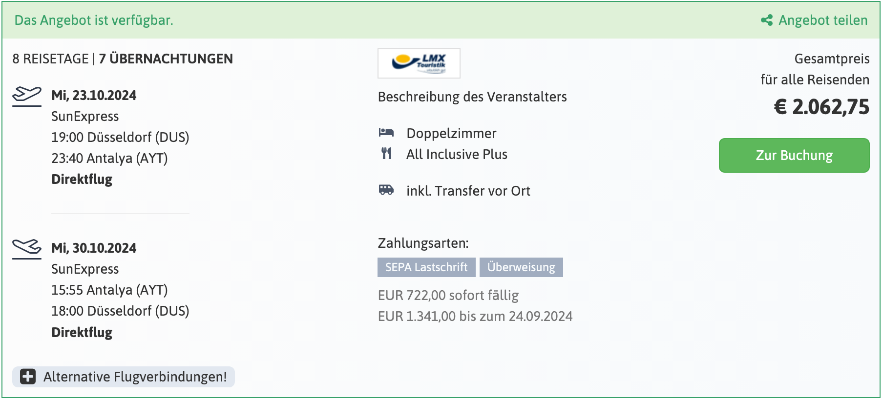 Paloma Orenda Angebot Pauschalreise