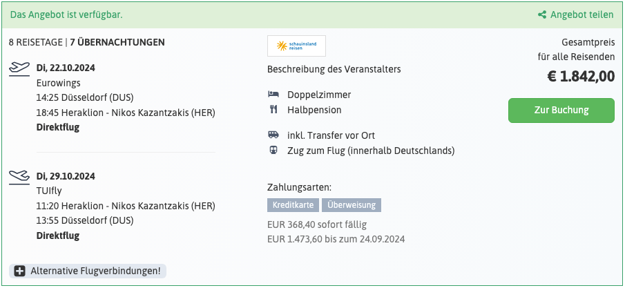 Paloma Orenda Angebot Pauschalreise