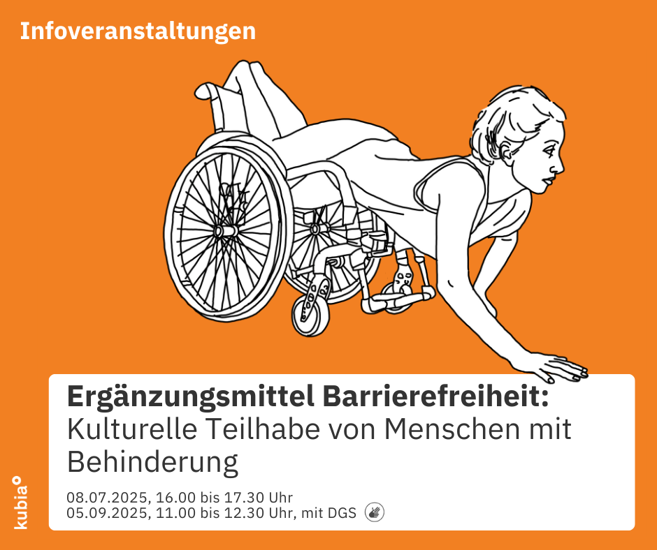 Grafische Darstellung von Künstler:innen auf einer Bühne: ein Tänzerin, ein Schauspieler mit Maske, ein Autor, der aus einem Buch liest, ein Kameramann und eine gitarrenspielende Sängerin. Die Figuren sind farbenfroh dargestellt. Davor sieht man in schwarz gehalten vier jubelnde Zuschauer.