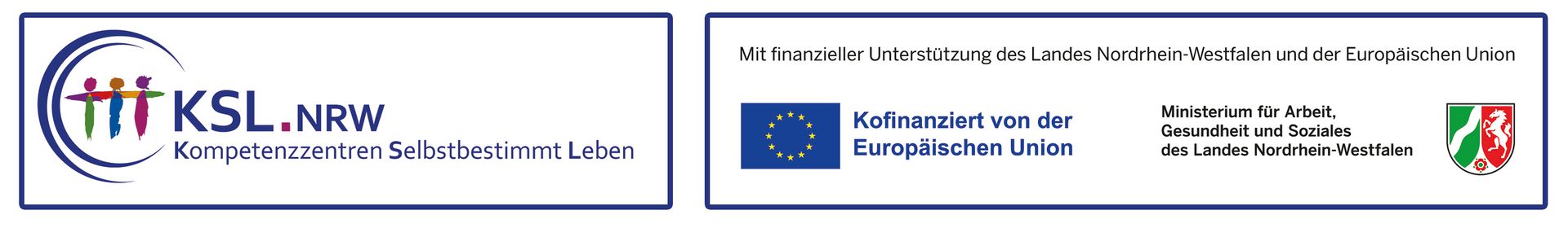 Logo KSL NRW komibiniert mit den Logos der Förderer der KSLs: Europäische Union, Ministerium für Arbeit, Gesundheit und Soziales des Landes NRW.