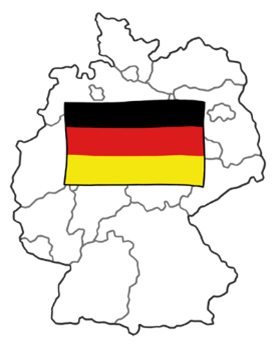 Umriss der Deutschlandkarte mit Deutschlandfahne.