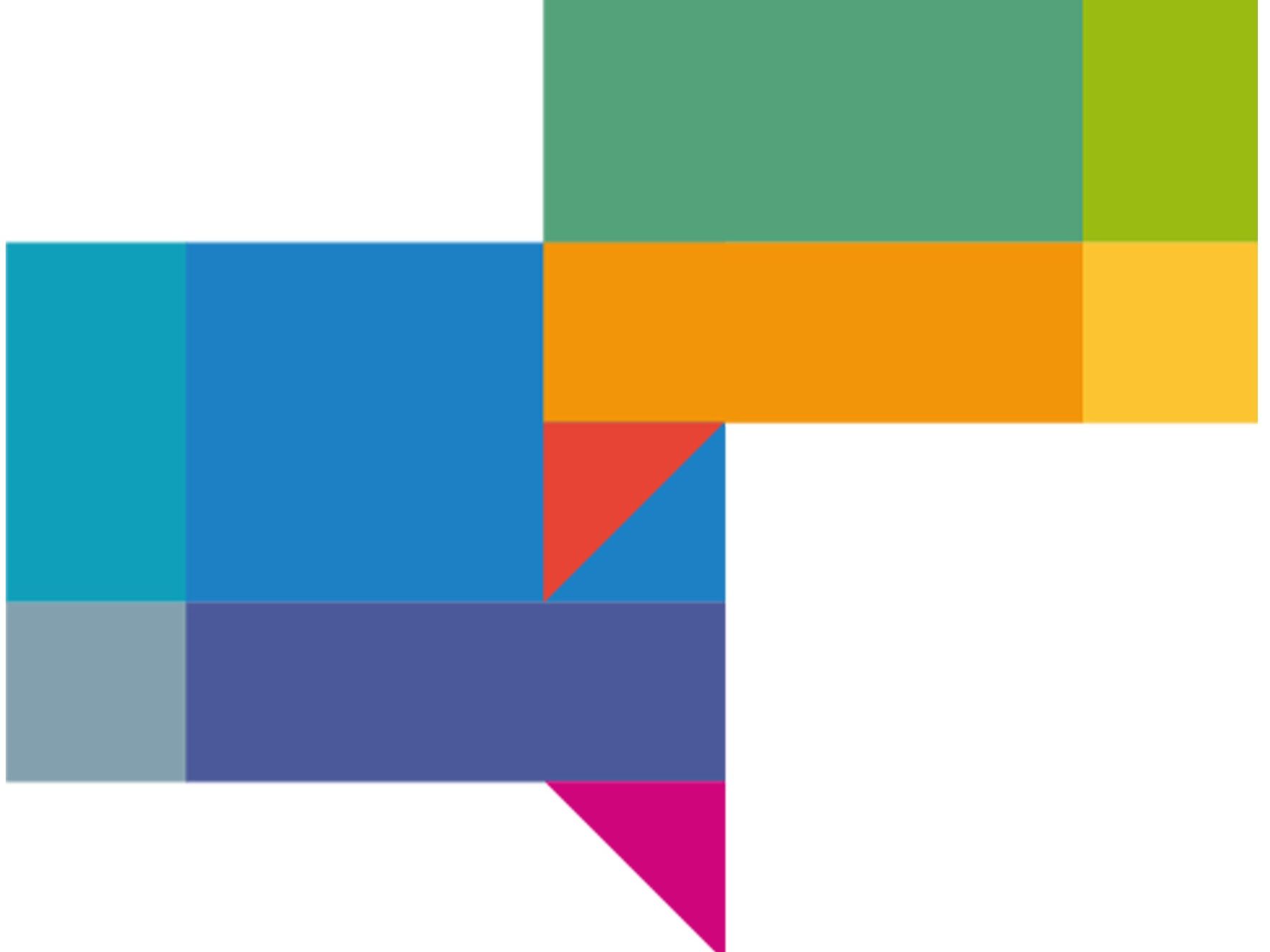 Bunte Sprechblasen für Kommunikation und Kontakt in den Farben des Regionalen Kultur Programms.