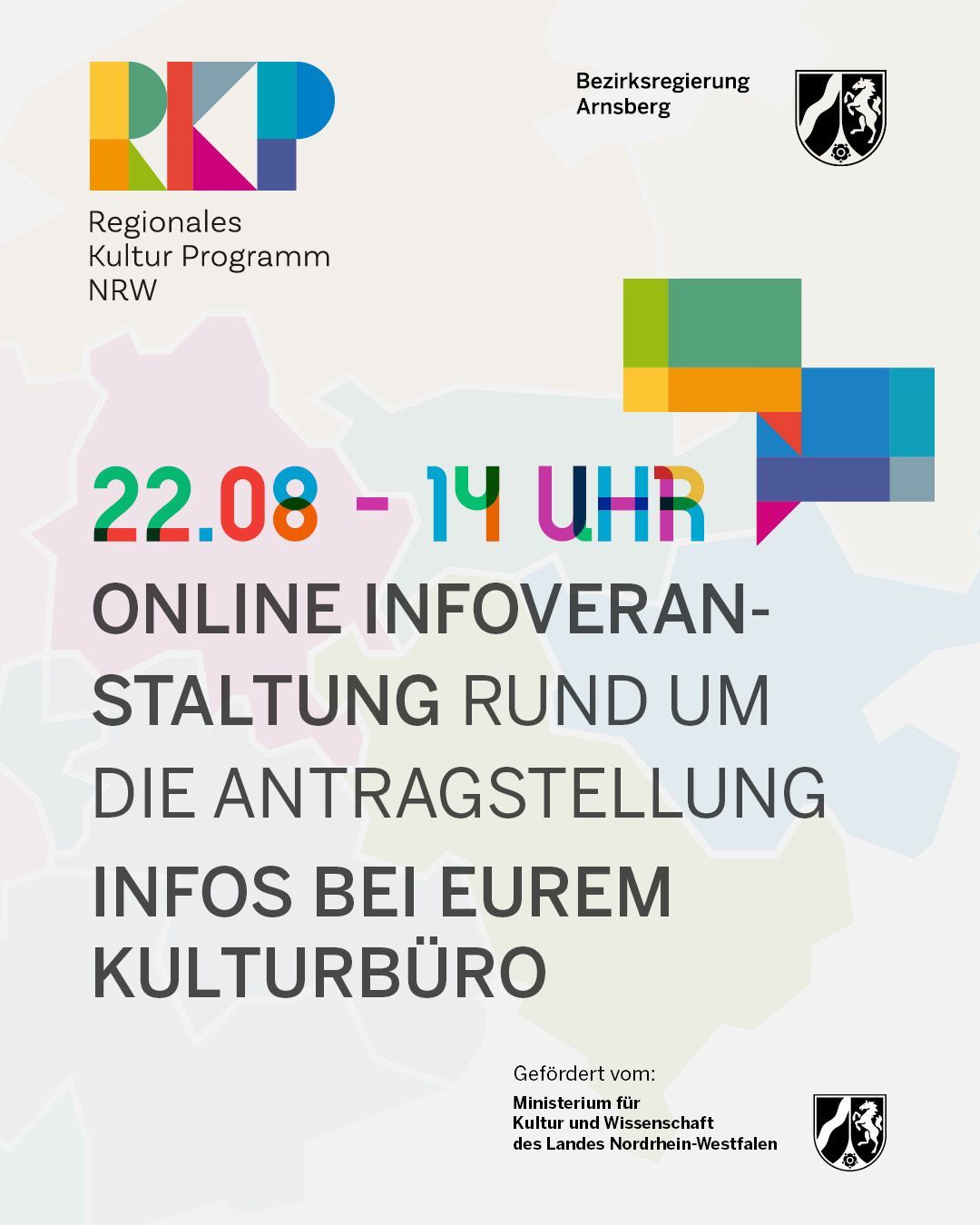 Farbiger Flyer mit den Eckdaten zur Veranstaltung, die auch im Text zu finden sind.