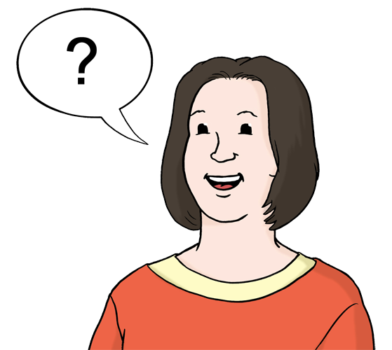 Eine Frau spricht, in der Sprechblase ist ein Fragezeichen.