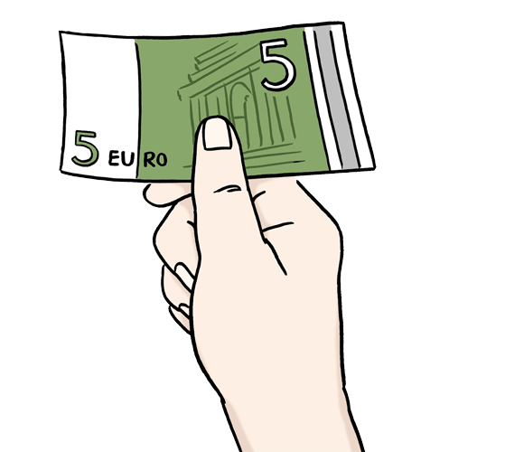 Eine Hand hält einen 5 Euro Geldschein.