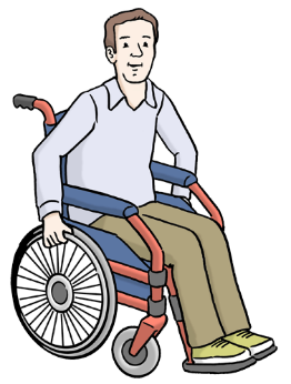 Ein im Rollstuhl sitzender Mann.