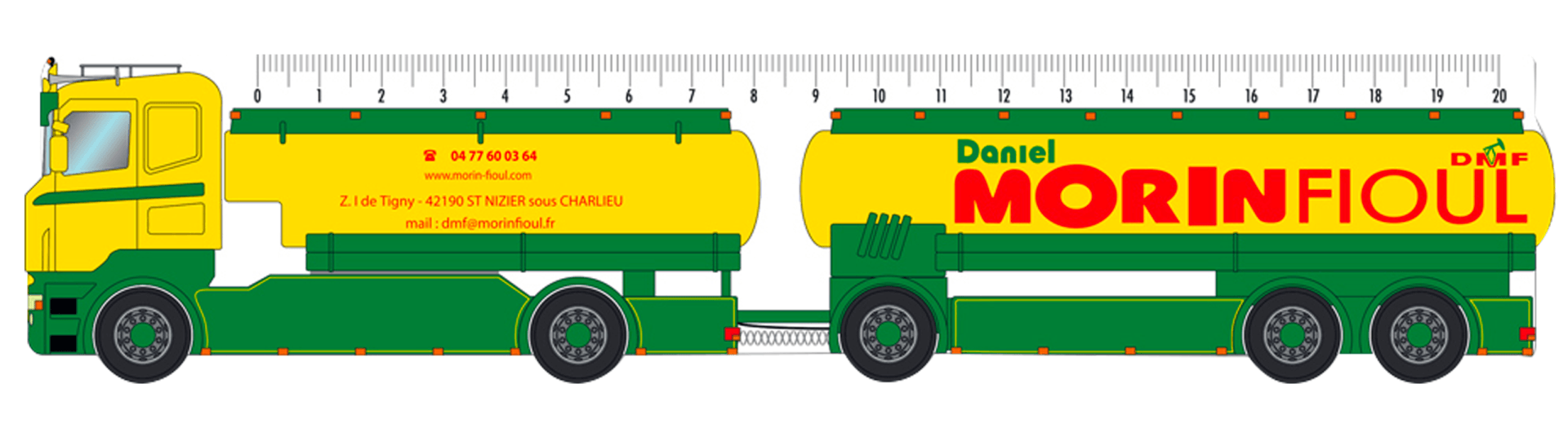 Règles transports 100% personnalisables. Communiquez à travers une règle unique à l'effigie de votre matériel / véhicule.