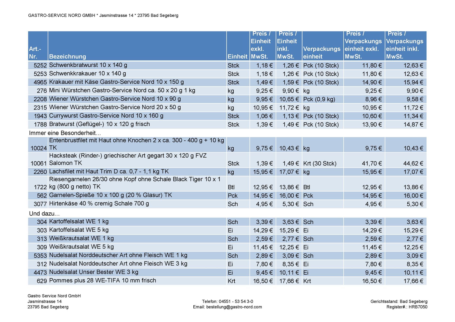 Gastro-Service Nord Grill-Sortiment