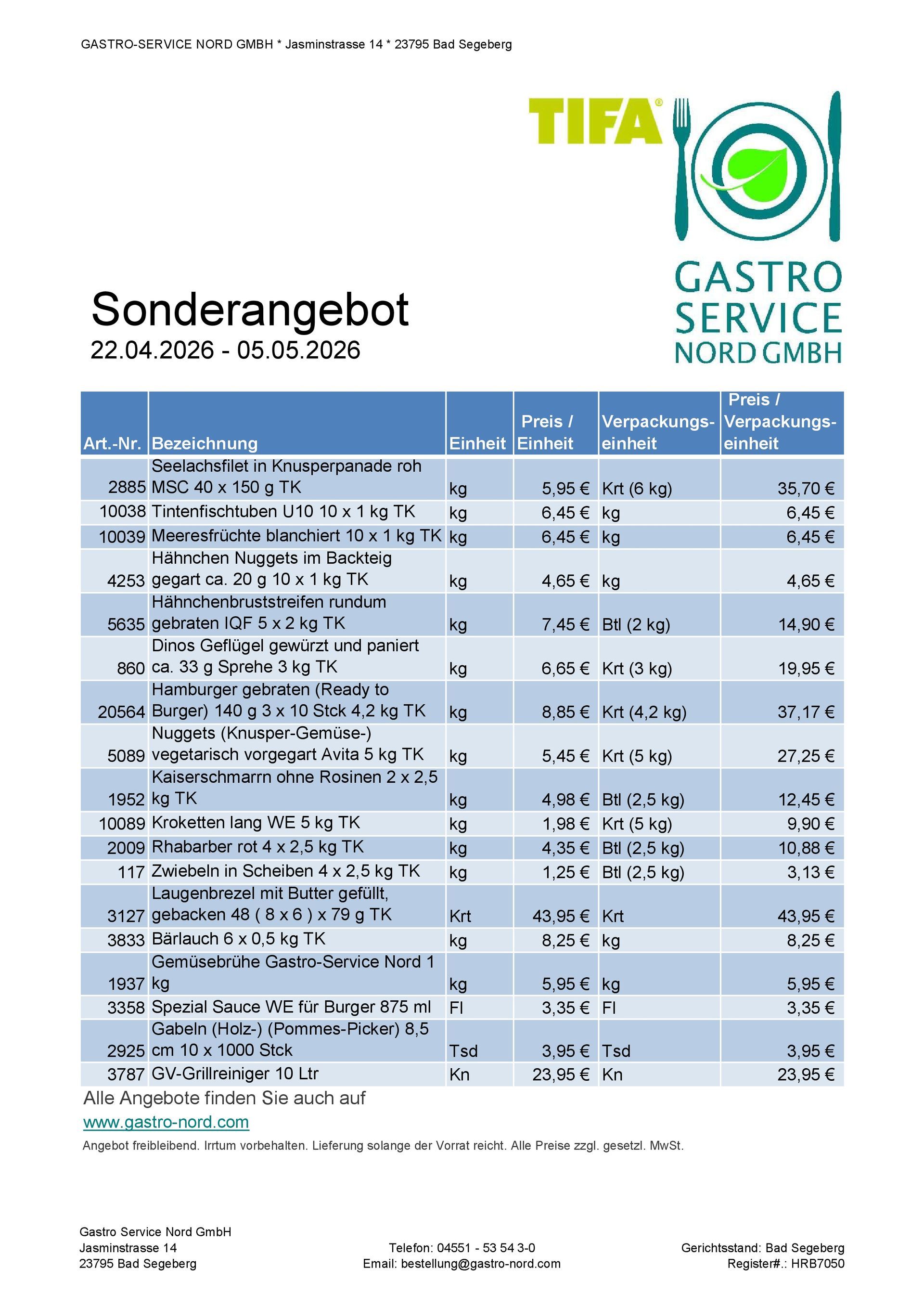 Gastro-Service Nord Sonderangebot 22.04.2026 - 05.05.2026