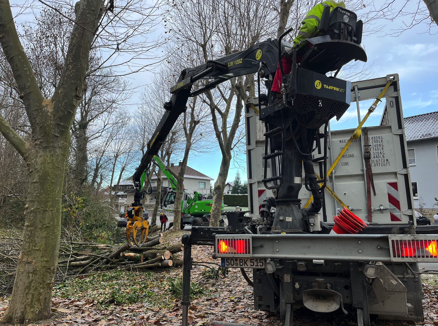 Gehölzpflege mit LKW und Bagger