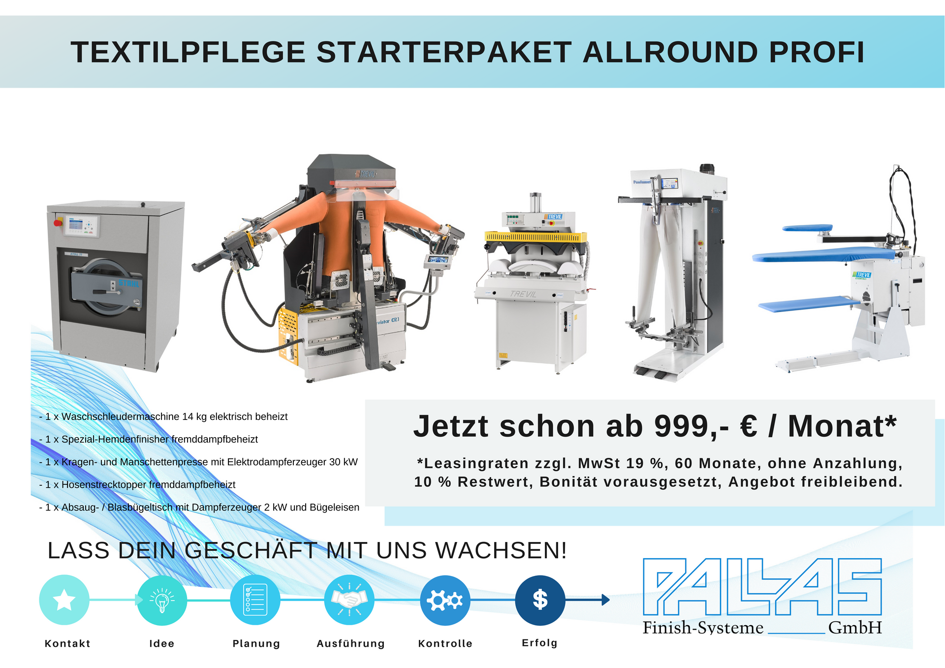 Es ist Ihre Chance! Hygiene ist heute wichtiger als je zuvor. Gewaschen, gereinigt und gebügelt wird immer und überall. Jetzt selbstständig machen und die eigene Existenz sichern - deutschlandweit! Sie möchten sich gerne mit einem Waschsalon, einer Textilreinigung oder einer eigenen Wäscherei selbständig machen? Wir unterstützen Sie bei der Planung, Einrichtung und dem Betreiben hochmoderner Waschsalons, einer Textilreinigung oder Wäscherei mit neuester Maschinentechnik und unserem Know-How. Für weitere Informationen nehmen Sie bitte persönlichen Kontakt mit uns auf.