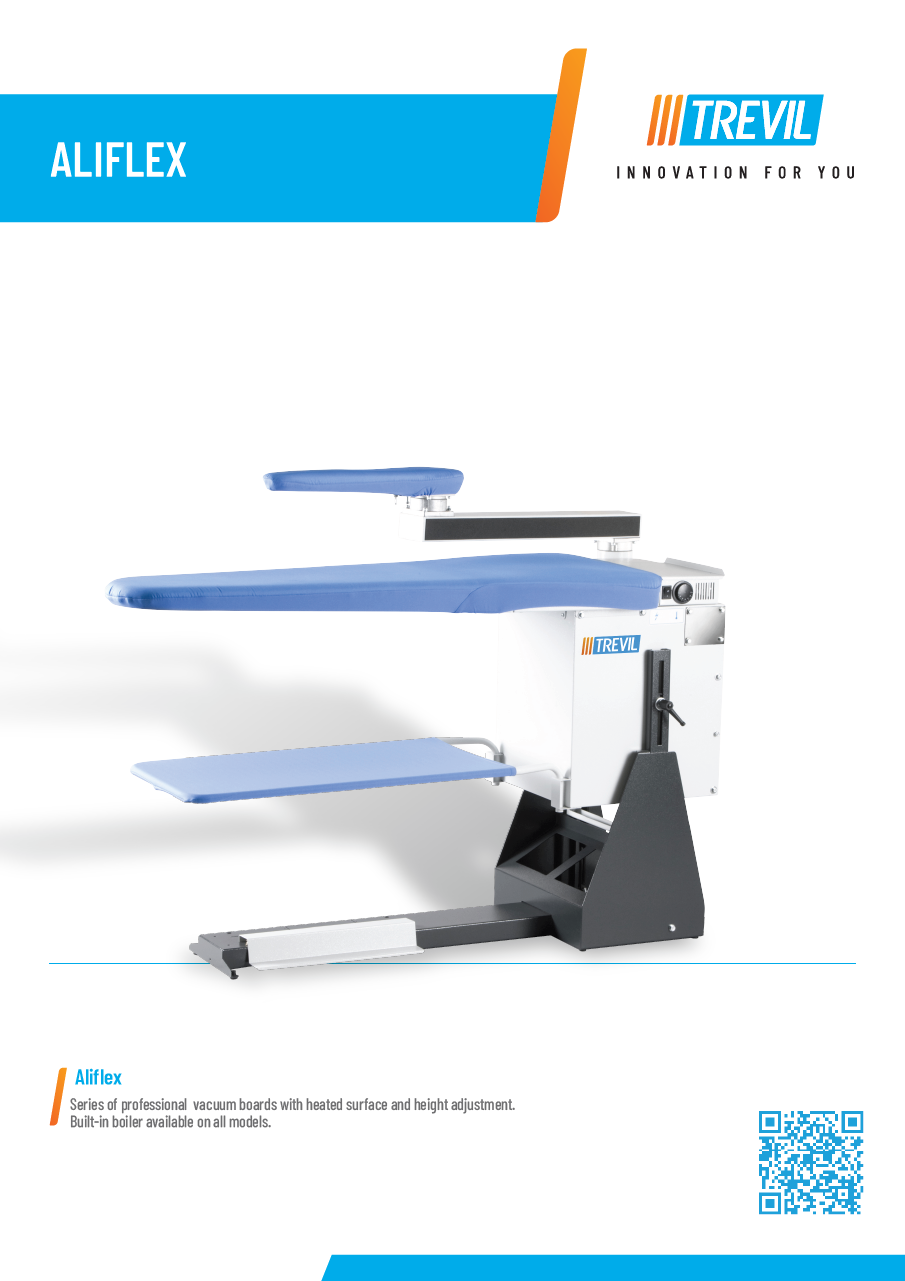 Der neue PALLAS TREVIL Bügeltisch Aliflex, Mit Absaugung auf der Bügelfläche, Mit Höhenverstellung der Bügelfläche, Mit elektrisch beheizter Bügelfläche, Mit Kleiderauffangtuch, Mit Fußpedalsteuerung, Optional mit Dampferzeuger und mit Bügeleisen, Optional mit Schwenkarm und Ärmelform, Optional mit Beleuchtung u. v. m.