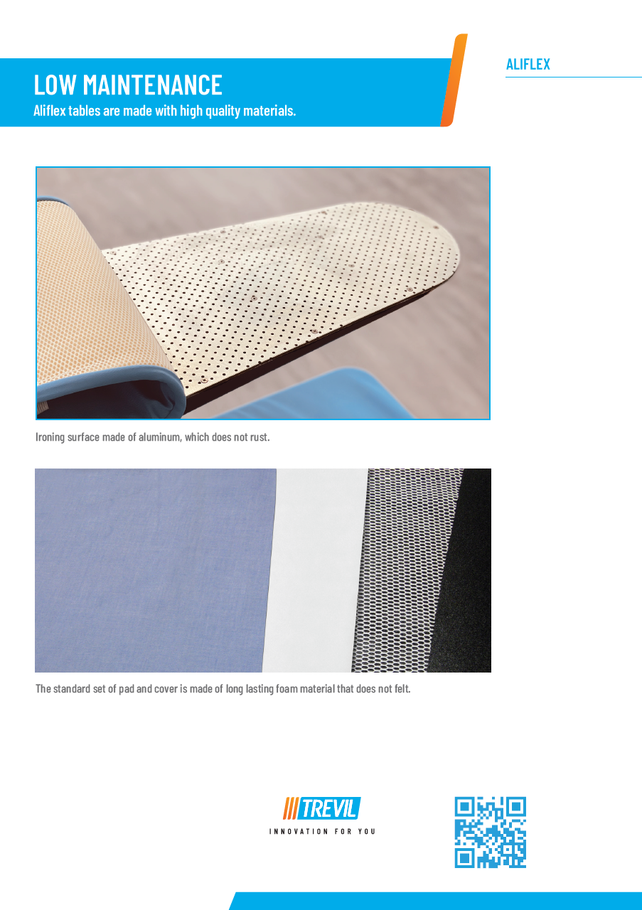 Der neue PALLAS TREVIL Bügeltisch Aliflex, Mit Absaugung auf der Bügelfläche, Mit Höhenverstellung der Bügelfläche, Mit elektrisch beheizter Bügelfläche, Mit Kleiderauffangtuch, Mit Fußpedalsteuerung, Optional mit Dampferzeuger und mit Bügeleisen, Optional mit Schwenkarm und Ärmelform, Optional mit Beleuchtung u. v. m.