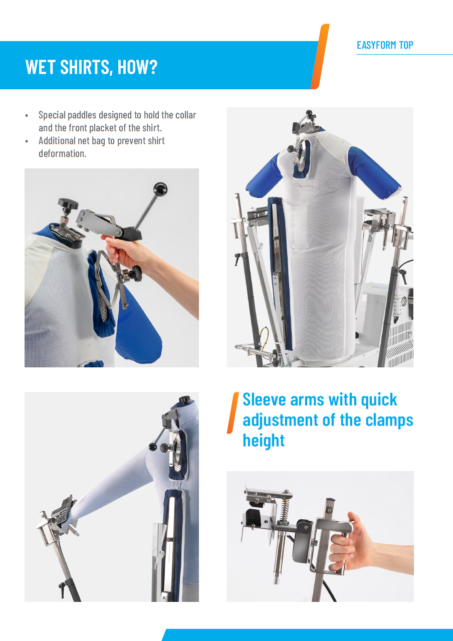 Der neue PALLAS TREVIL Universalfinisher Easyform TOP, Mit kalter manueller Frontleiste, Mit manueller Rückenleiste, Mit Langarmsystem, Mit Steuercomputer, Mit drehbarem Puppenkörper, Mit Dampfgebung- und Kaltluft, Manuell gesteuert, Auf Wunsch mit Dampferzeuger, Für Obergarderobe jeder Art.