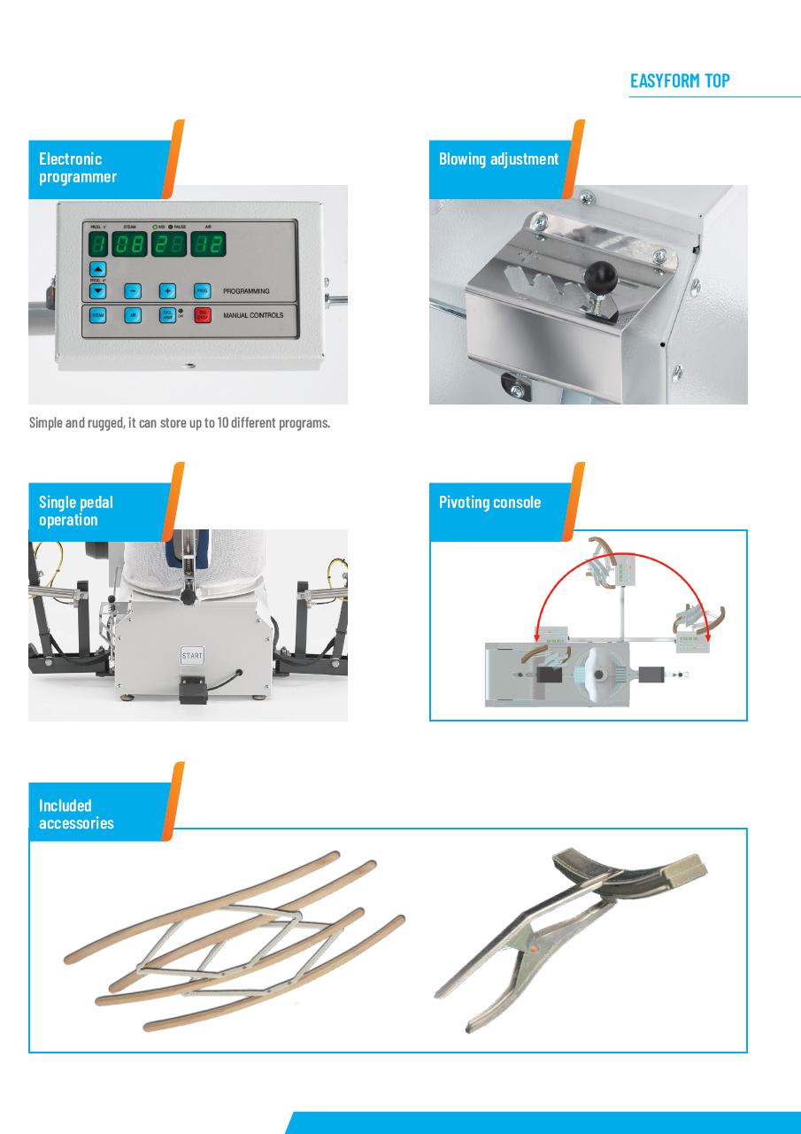 Der neue PALLAS TREVIL Universalfinisher Easyform TOP, Mit kalter manueller Frontleiste, Mit manueller Rückenleiste, Mit Langarmsystem, Mit Steuercomputer, Mit drehbarem Puppenkörper, Mit Dampfgebung- und Kaltluft, Manuell gesteuert, Auf Wunsch mit Dampferzeuger, Für Obergarderobe jeder Art.