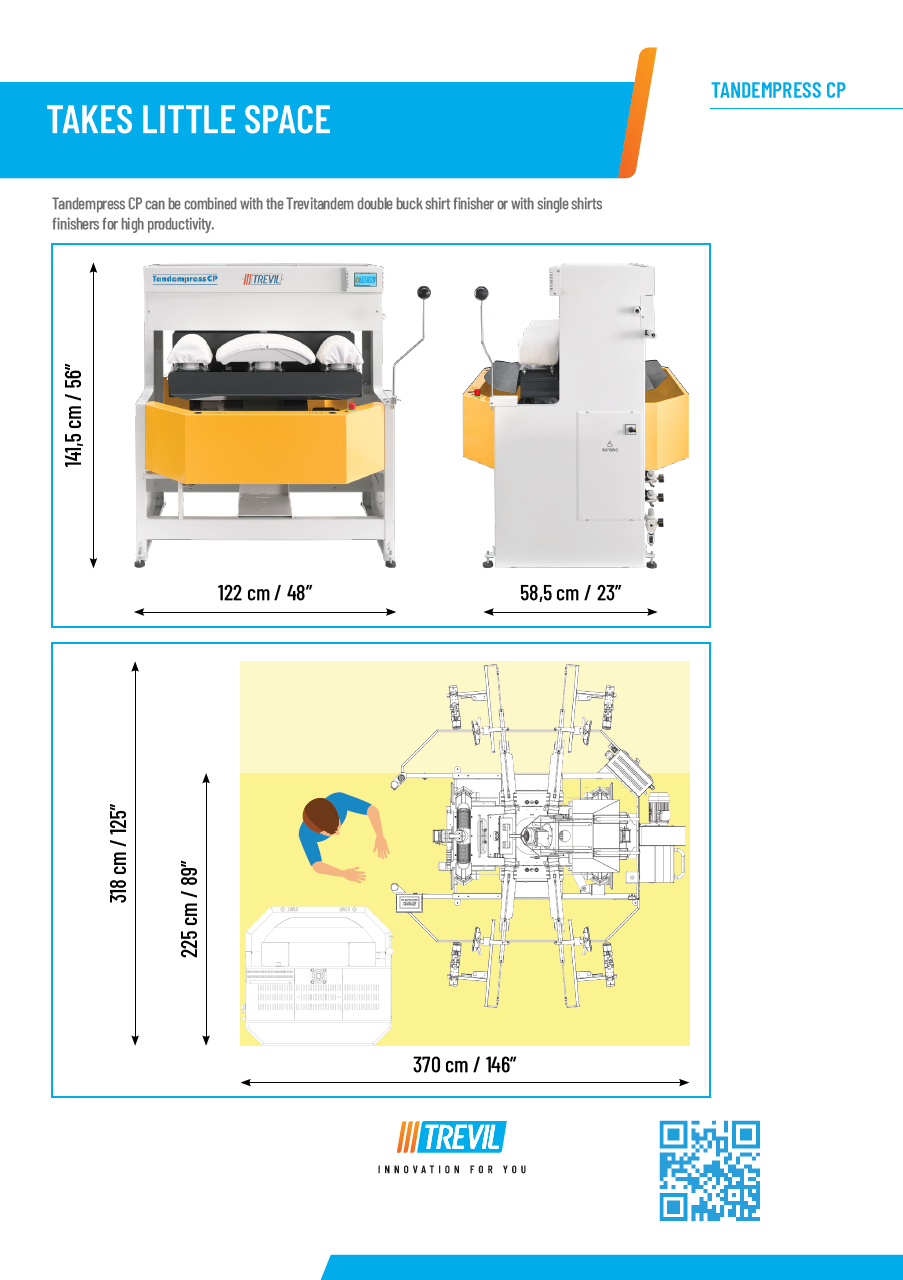 Die neue PALLAS TREVIL Kragen- und Manschetten- Presse, Dreikopfpresse Tandempress CP. Doppelpresse für schnelles Vorbügeln, Mit teflonbeschichteten Oberplatten, Mit rotierenden Unterplatten, Mit integriertem Vakuum-Absaugmotor, Mit neuem Touch-Steuercomputer, Vollpneumatisch gesteuert, Für Kragen und Manschetten.