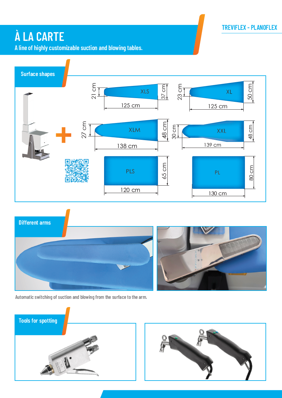 Der neue PALLAS TREVIL Bügeltisch Treviflex, Mit Absaugung auf der Bügelfläche, Mit Gebläse auf der Bügelfläche, Mit Höhenverstellung der Bügelfläche, Mit elektrisch beheizter Bügelfläche, Mit Kleiderauffangtuch, Mit Fußpedalsteuerung, Optional mit Dampferzeuger und mit Bügeleisen, Optional mit Schwenkarm und Ärmelform, Optional mit Beleuchtung u. v. m.