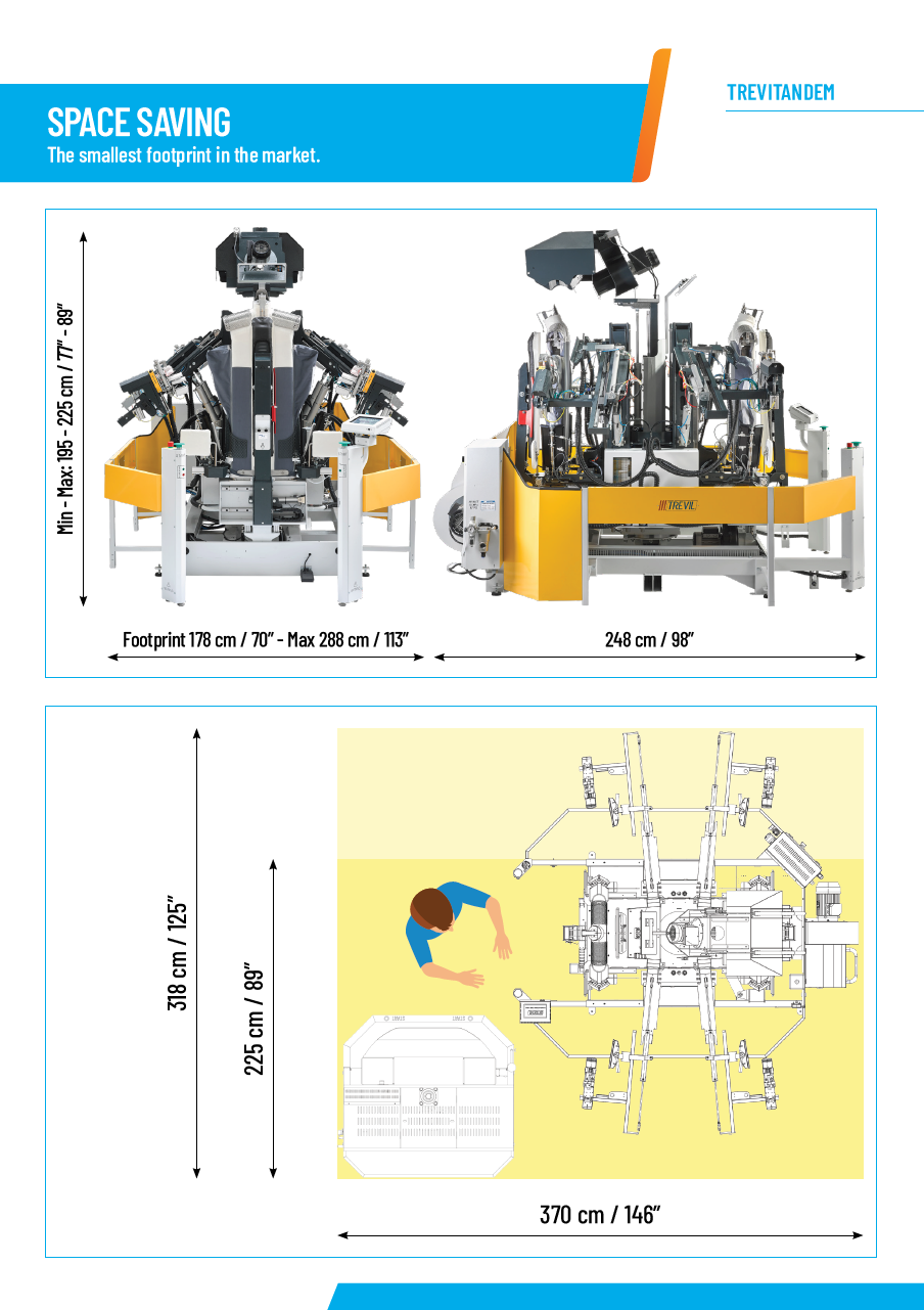 Der neue PALLAS TREVIL Hemdenfinisher Trevitandem mit beheizten Frontleisten für Hemden, Mit Seitenspannern und Rückenleisten, Mit Kurz- und Langarmsystemen, Mit neuem Touch-Steuercomputer, Mit Economizer für Wärmerückgewinnung, Mit Seiten- und Längsstreckungen, Mit Dampfgebung- und Heissluft, Vollpneumatisch gesteuert, Doppelfinisher mit 2 Puppenkörper, Für Blusen, Kurz- und Langarmhemden.