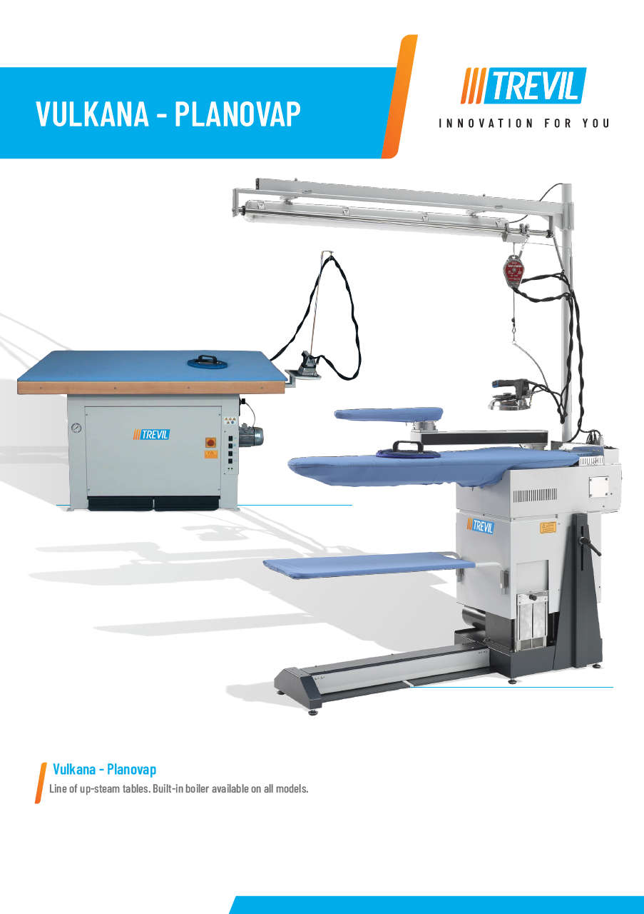 Der neue PALLAS TREVIL Bügeltisch Vulkana, Mit Absaugung auf der Bügelfläche, Mit Gebläse auf der Bügelfläche, Mit Unterdampf auf der Bügelfläche, Mit Höhenverstellung der Bügelfläche, Mit elektrisch beheizter Bügelfläche, Mit Kleiderauffangtuch, Mit Fußpedalsteuerung, Optional mit Dampferzeuger und mit Bügeleisen, Optional mit Schwenkarm und Ärmelform, Optional mit Beleuchtung u. v. m.