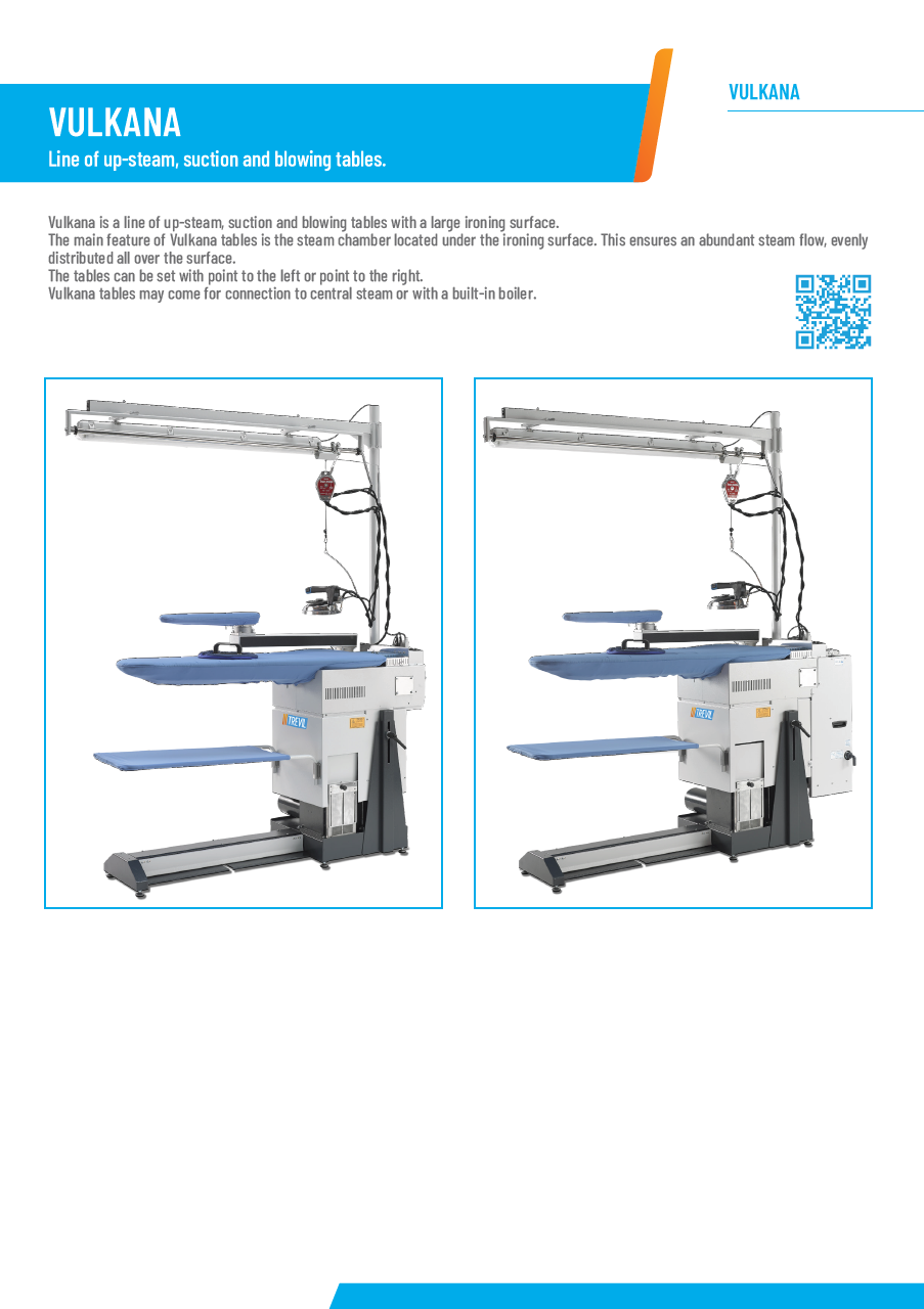 Der neue PALLAS TREVIL Bügeltisch Vulkana, Mit Absaugung auf der Bügelfläche, Mit Gebläse auf der Bügelfläche, Mit Unterdampf auf der Bügelfläche, Mit Höhenverstellung der Bügelfläche, Mit elektrisch beheizter Bügelfläche, Mit Kleiderauffangtuch, Mit Fußpedalsteuerung, Optional mit Dampferzeuger und mit Bügeleisen, Optional mit Schwenkarm und Ärmelform, Optional mit Beleuchtung u. v. m.