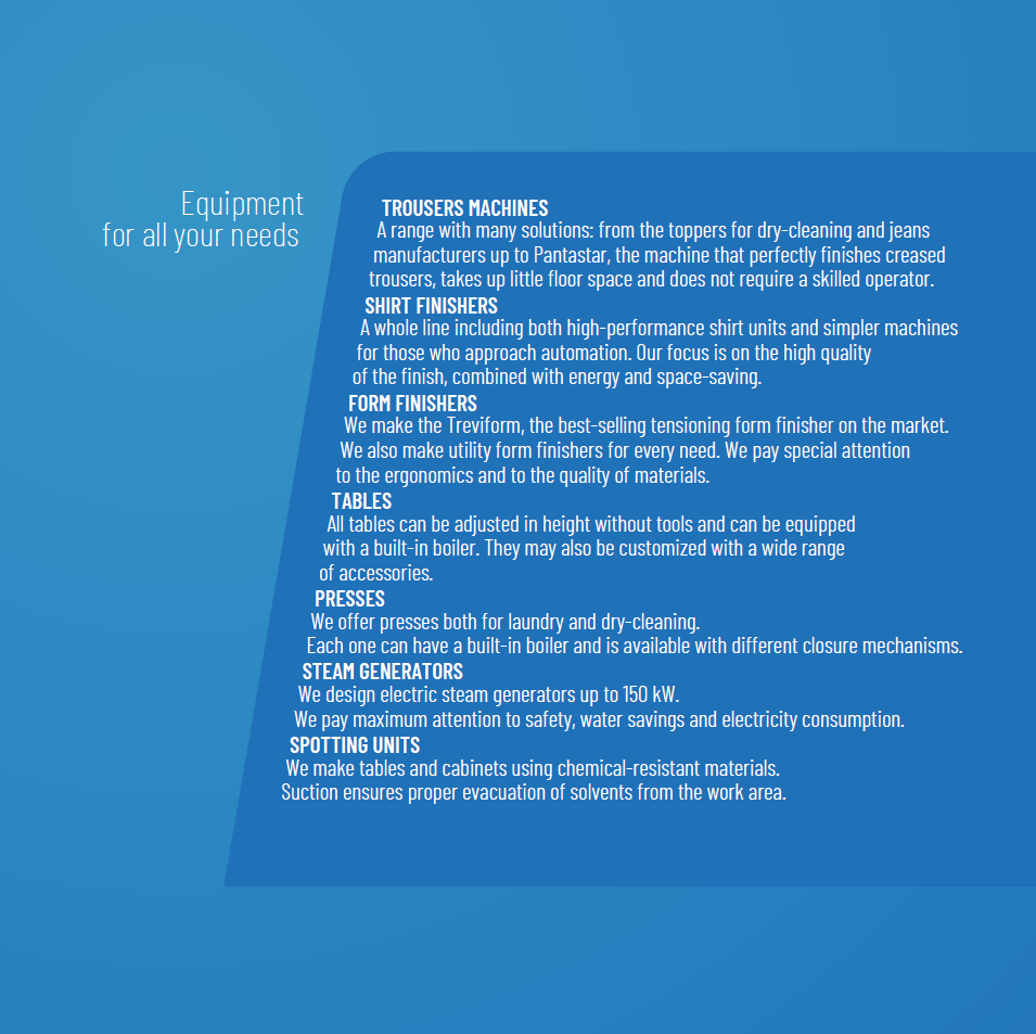 Der neue PALLAS TREVIL Hemdenfinisher Trevistar CR3 mit beheizter Frontleiste für Hemden, Mit Seitenspannern und Rückenleiste, Mit Kurz- und Langarmsystem, Mit neuem Touch-Steuercomputer, Mit Economizer für Wärmerückgewinnung, Mit Seiten- und Längsstreckung, Mit Dampfgebung- und Heissluft, Vollpneumatisch gesteuert, Auf Wunsch mit Bügeleisen, Für Blusen, Kurz- und Langarmhemden.