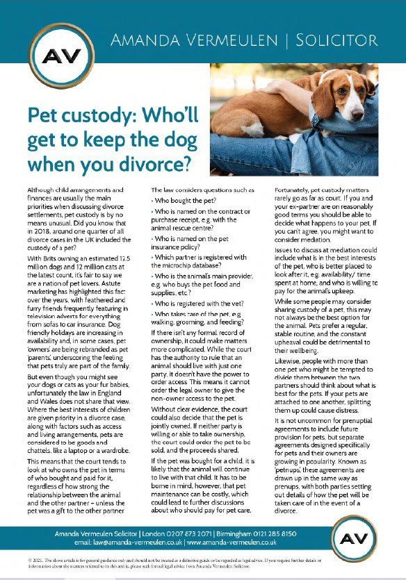 Click image to download Amanda Vermeulen Solicitor - Pet Custody