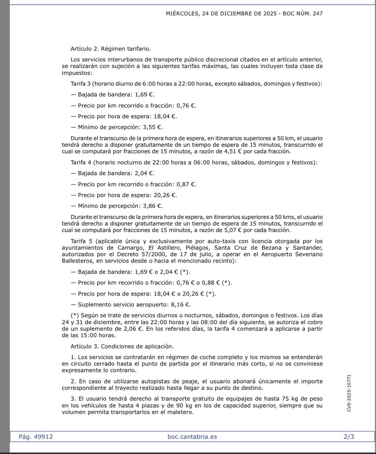 TARIFAS TAXI BOLETIN INFORMATIVO