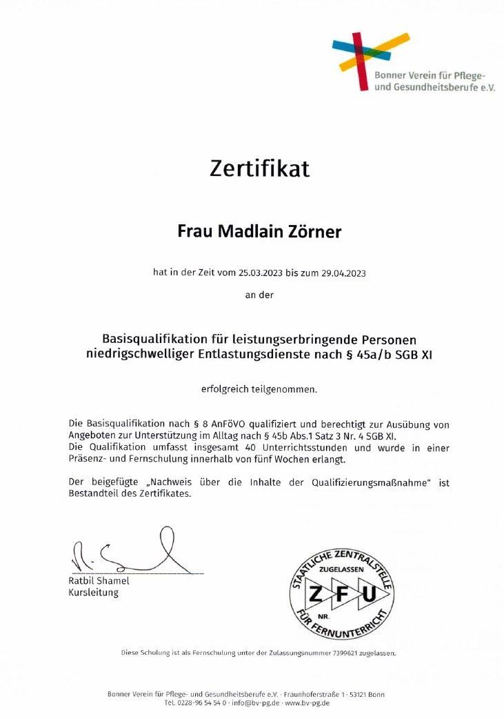 Zertifikat Madlain Zörner