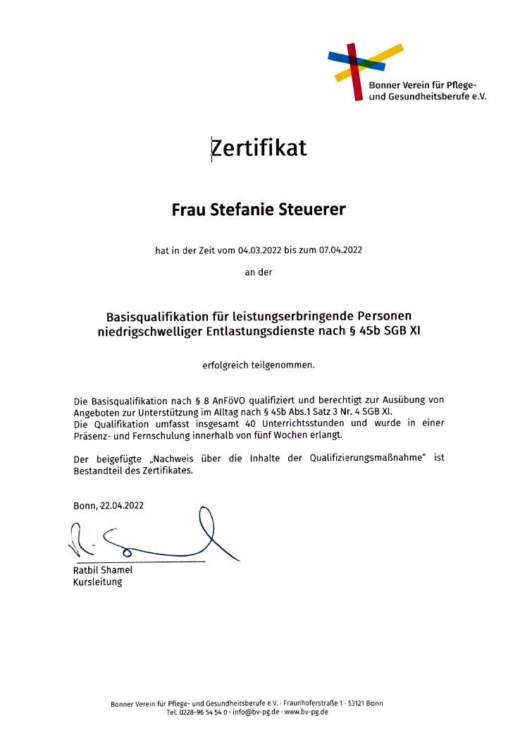 Zertifikat Stefanie Steuerer