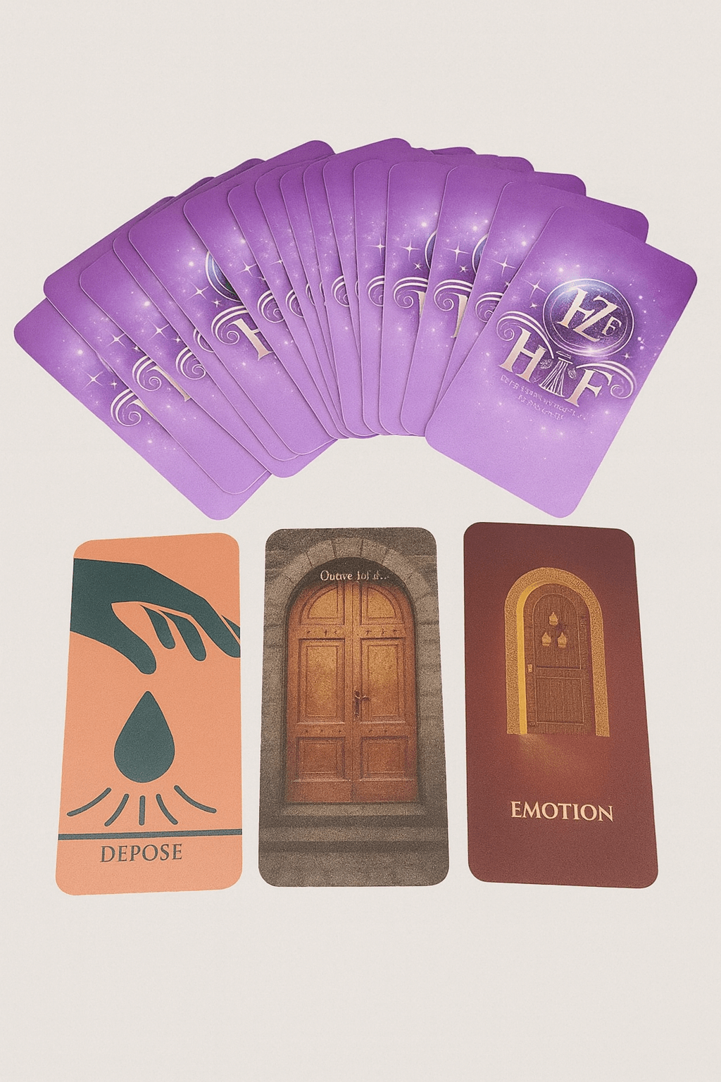 Jeu karmique Les 7 Portes de l’Âme – cartes artisanales violettes