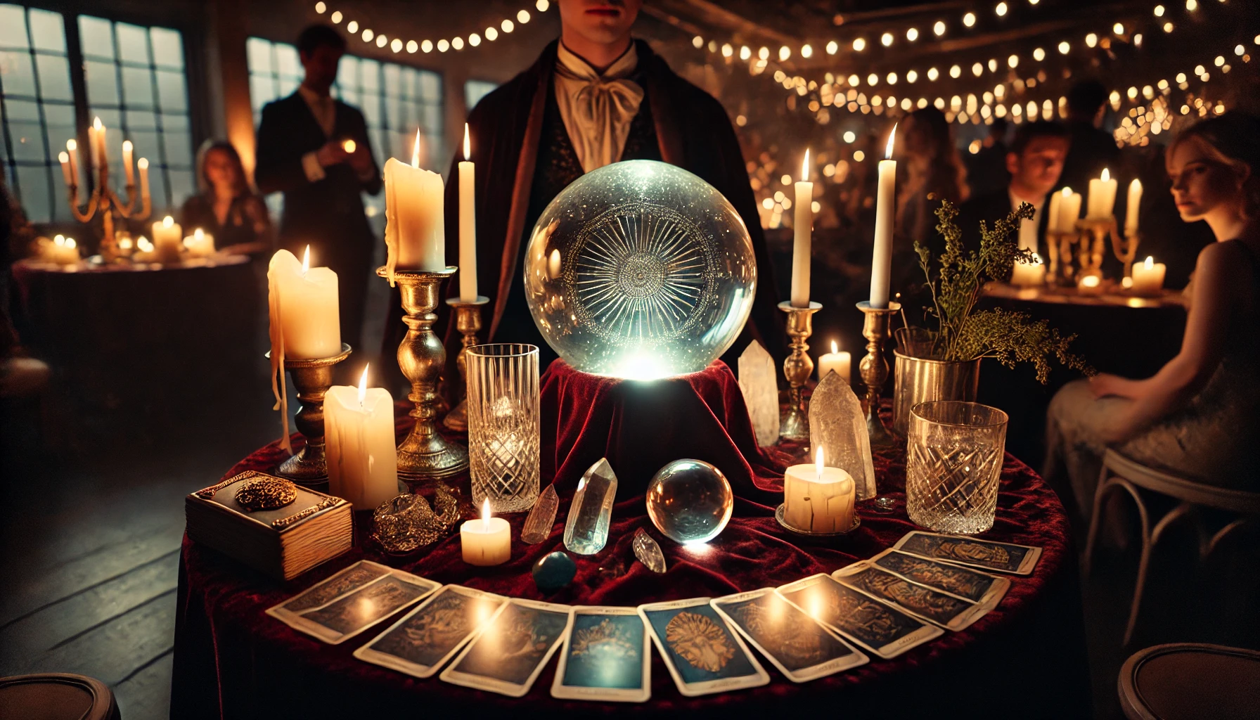 animation voyance jeu carte, boule de cristal, pierre, bougie