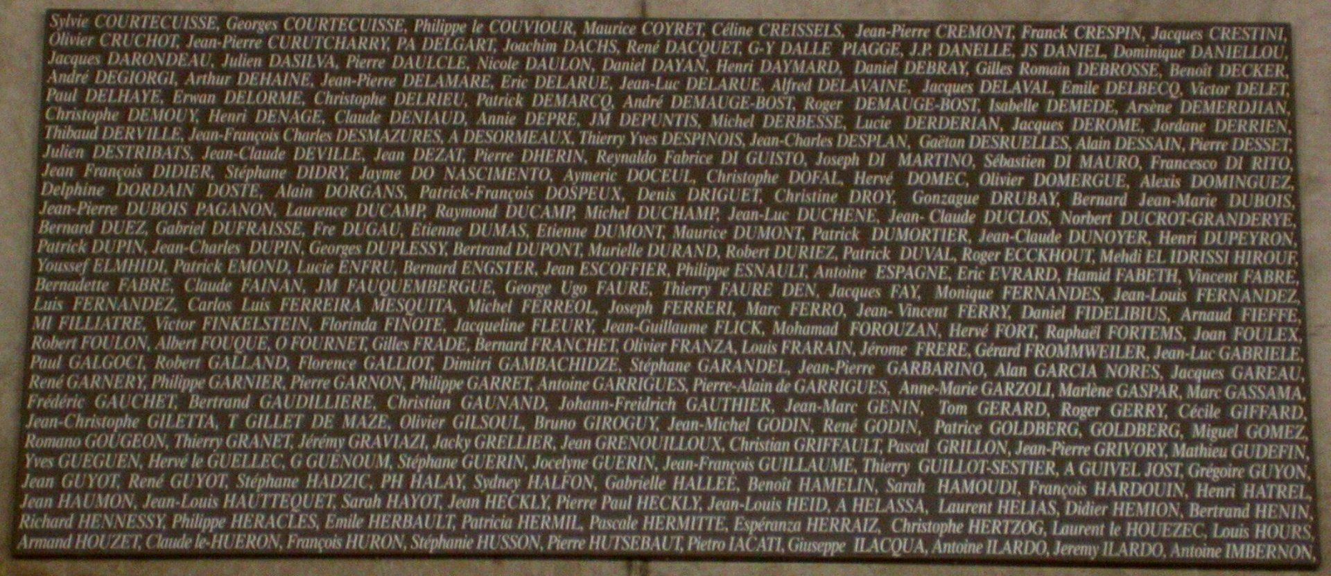 Noms des Parrains du Stade de France de COURTECUISSE à IMBERNON