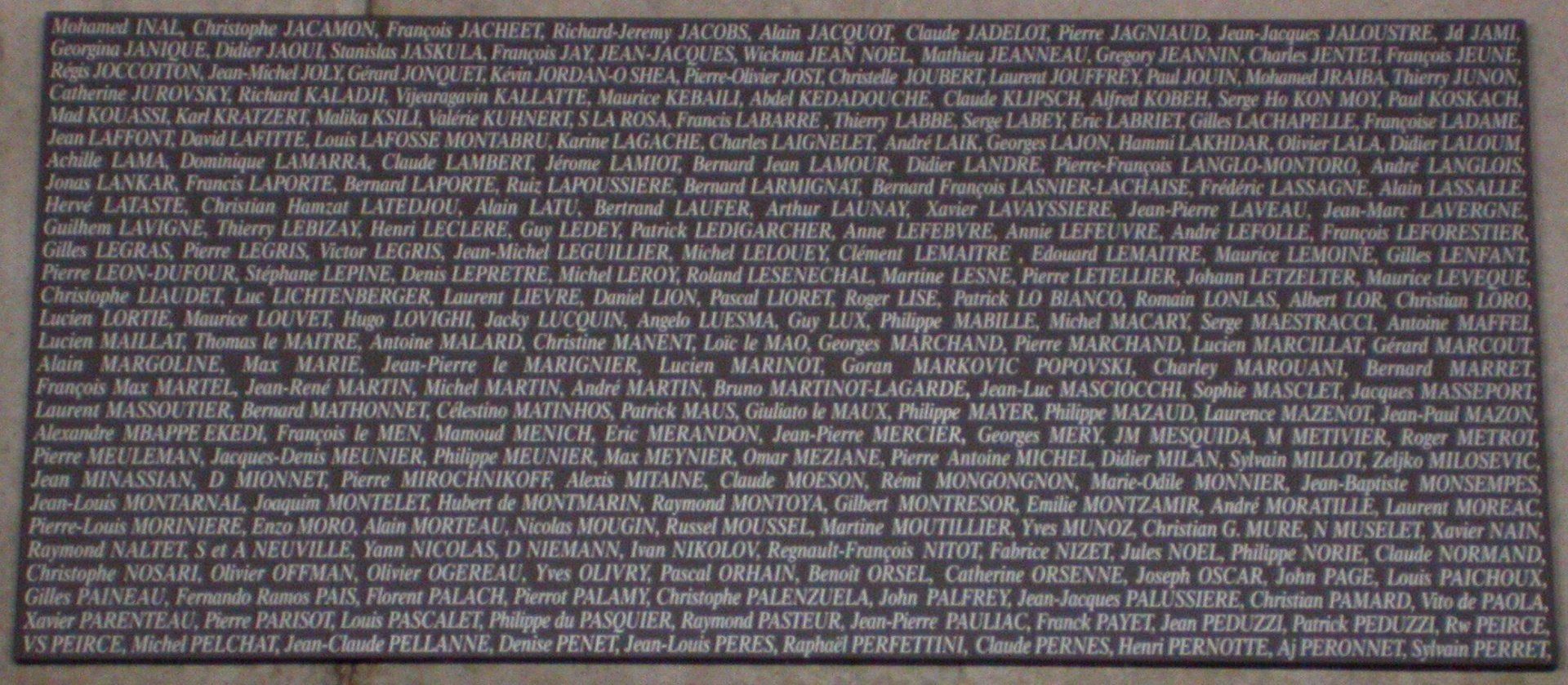 Noms des Parrains du Stade de France de INAL à PERRET