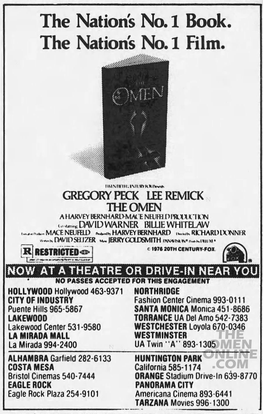 Newspaper ad showing The Omen novelization