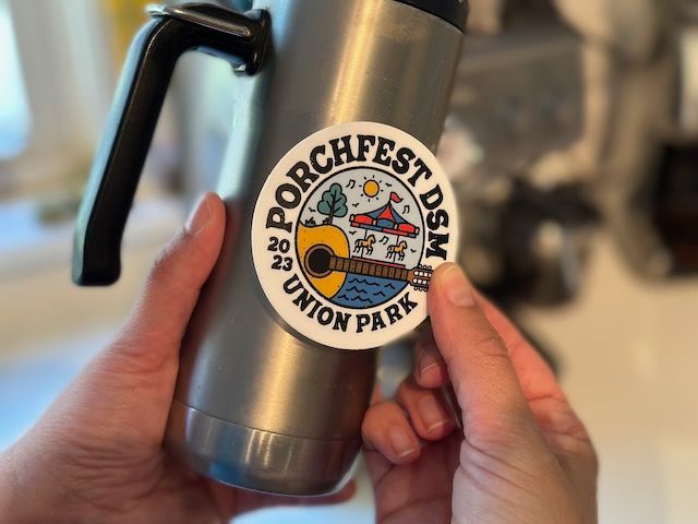 Porchfest DSM 2023 sticker for sale, only at the event!