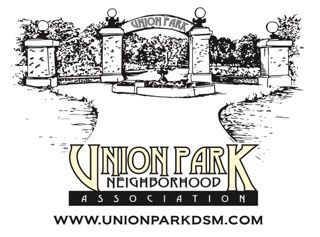 Union Park Neighborhood Association logo features the historic brick pillar entry gate at the southeast corner of Union Park