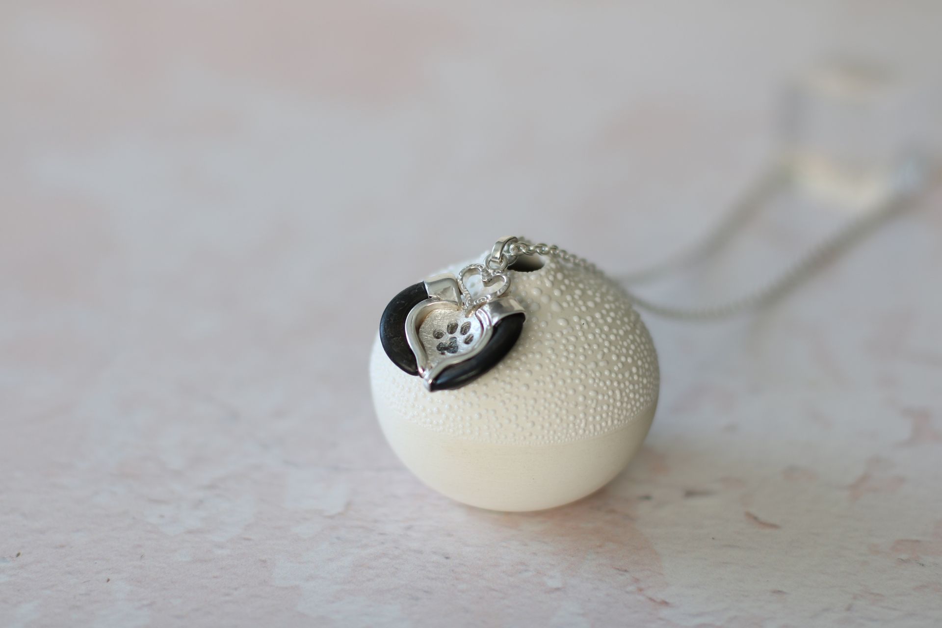 kettenanhänger mit zwei eingefassten Wolfskrallen eines Hundes.