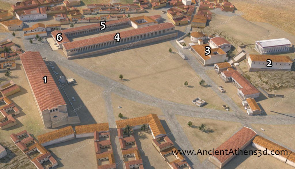 © Bild: Dimitrios Tsalkanis: ancientathens3d.com Die Agora im 2. Jh. v. Chr.