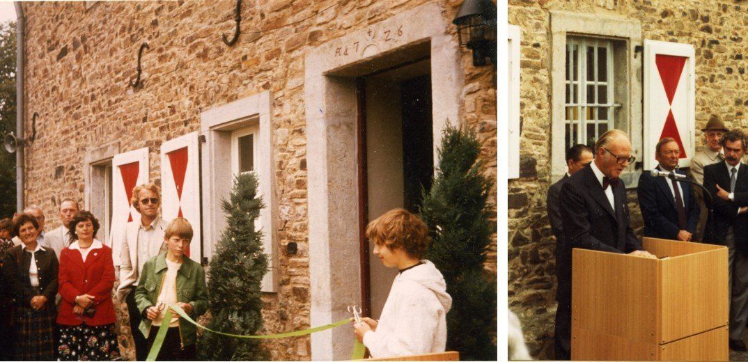 Eröffnung des Zehnthauses Odendorf am 19.7.1981 nach erfolgreicher Restaurierung. Redner: Dr. med. Johann Bayer  Fotos: Verein Zehnthaus e.V.)