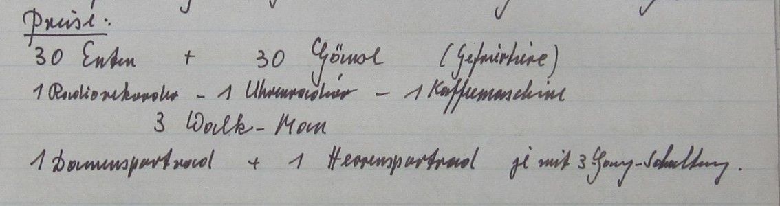 Preise bei der Verlosung zu Sankt Martin (Quelle: Schulchronik Grundschule Odendorf)
