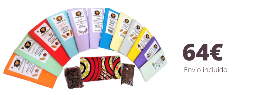 Contenido de la caja, 12 tabletas, infusión, habas de cacao comestible y bolsita de tela de diseños aleatorios Contenido de la caja de chocolates