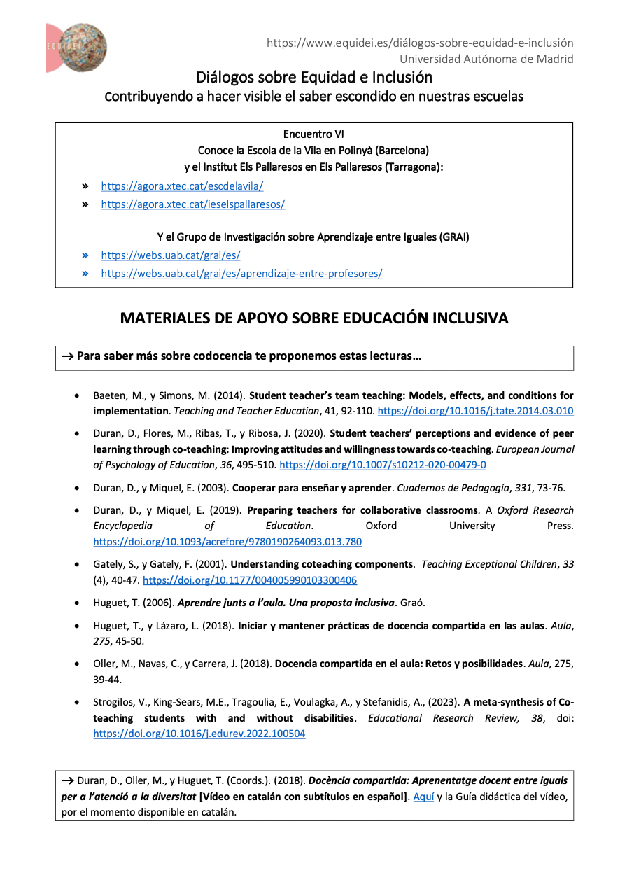 Ficha informativa de una de la sesiones sobre Diálogos sobre Equidad e Inclusión