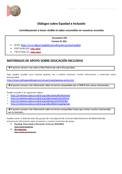 Ficha informativa de una de la sesiones sobre Diálogos sobre Equidad e Inclusión